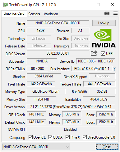 NVIDIA GeForce GTX 1080 Ti NVIDIA GeForce GTX 1080 Ti