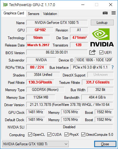 NVIDIA GeForce GTX 1080 Ti NVIDIA GeForce GTX 1080 Ti